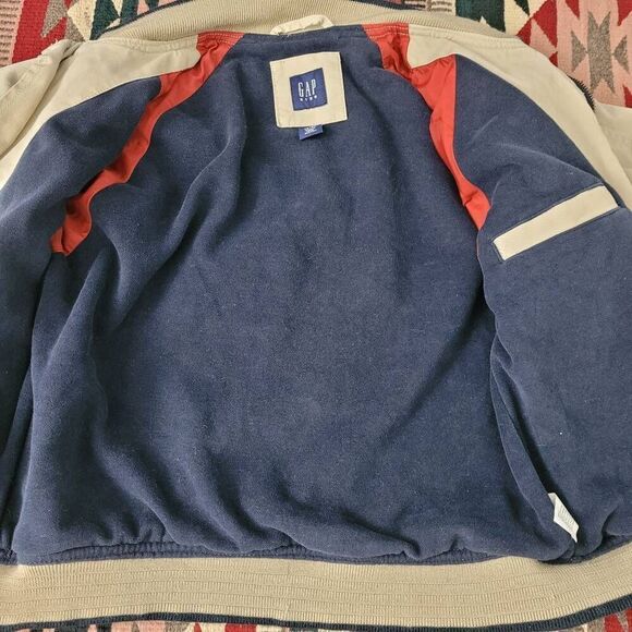 Y2K Gap Kids Khaki Bomber Jacket Boys Sz Small 5/6 Cotton Fleece Lined Classic - Picture 3 of 7